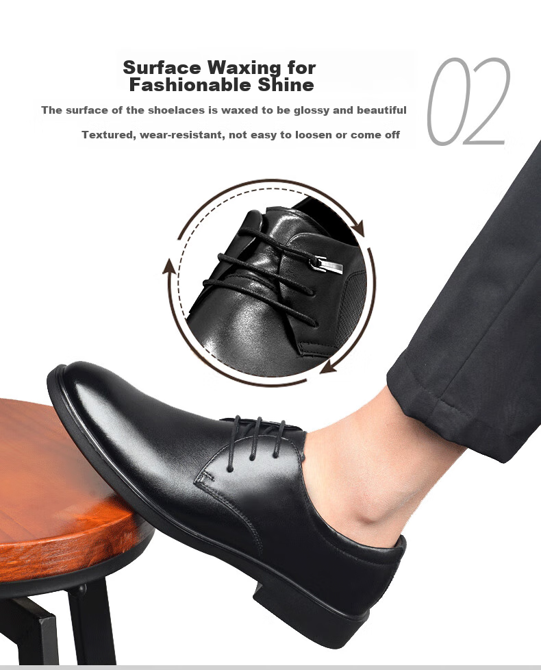 FOOTOPPO Black Leather Shoe Laces for Men's Casual Leather Shoes, Business Round Wax-Edged Black Shoe Laces for Wome 5
