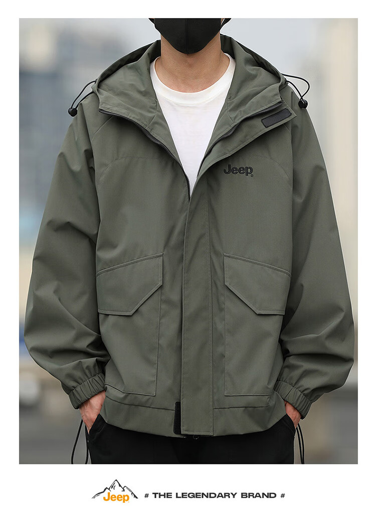 JEEP Men's Jacket, Spring And Autumn Outerwear, Loose Casual Workwear, Windbreaker for Men And Women, Couples' Clothing, Black, Size S 14