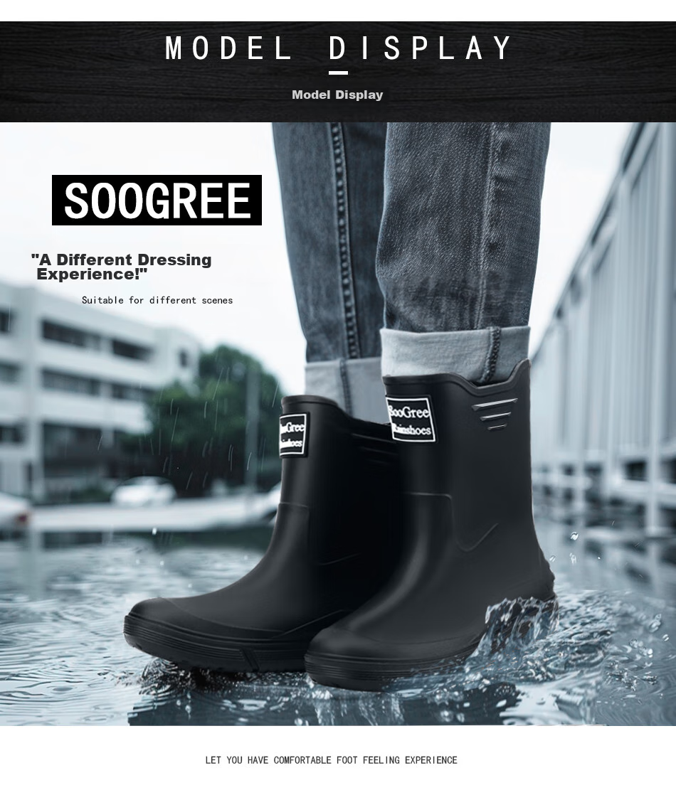 SooGree Rain Boots for Men, Mid to High Top, Spring And Summer Waterproof Beach Shoes, Wear-Resistant Fishing Delivery Work Safety Rubber Boots 3