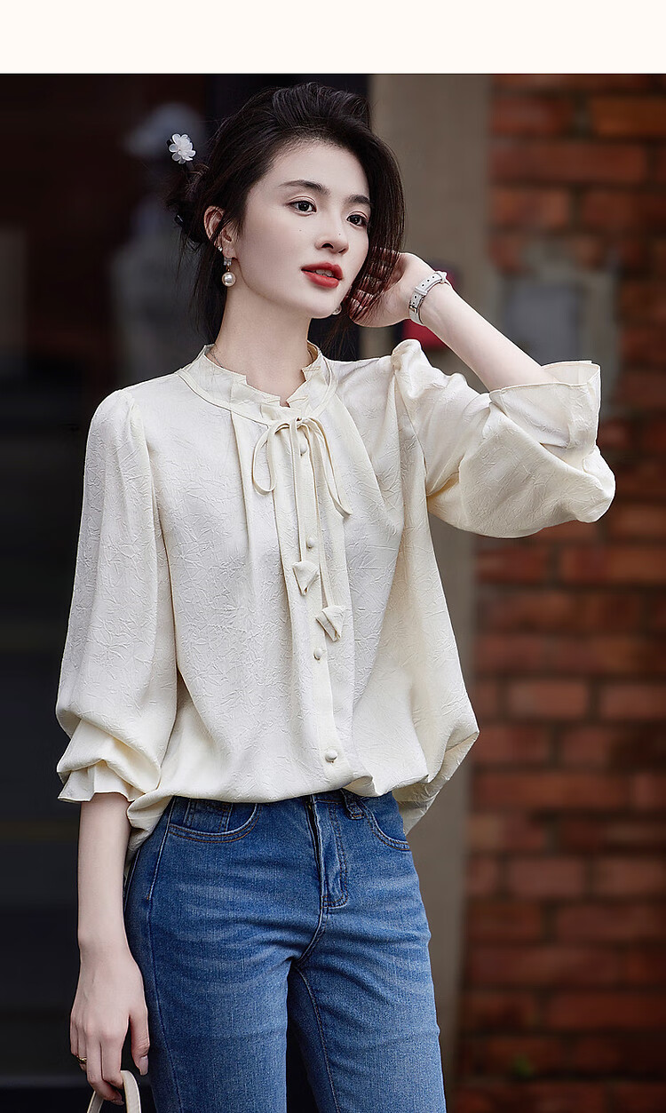 Dme [Ankeala Red] Elegant Office Blouse for Spring And Autumn, Wrinkled Shiny Ruffle Puff Sleeve Shirt Women's Top 10