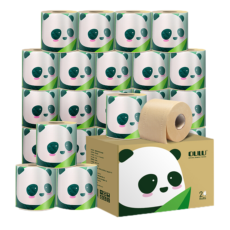 OULU Core Roll Toilet Paper, 3-Ply 150g*16 Rolls, Quick-Dissolving Tissue Paper, Bathroom Tissue, Natural Bamboo Pulp Unbleached Paper, Whole Box