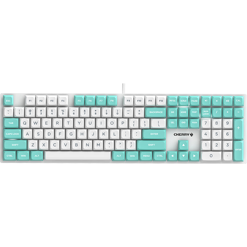 CHERRY KC200 Mechanical Keyboard, Office And Gaming Dual-Purpose Computer Keyboard, Blue And White Color-Spliced Customizable Keyboard, PBT Keycaps, Wired Keyboard with Brown Switches, 108 Keys