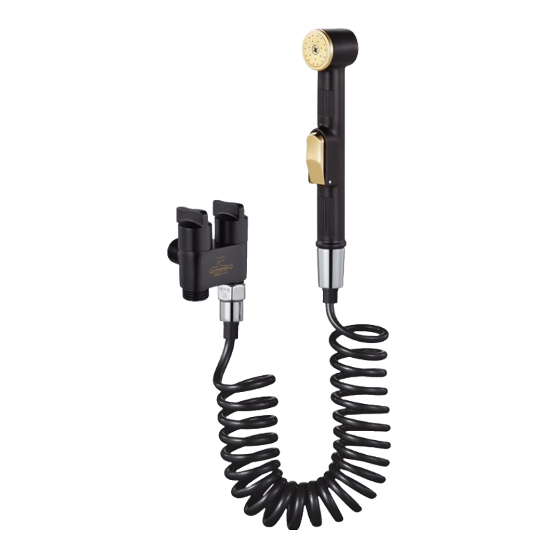 Submarine FT403B Toilet Spray Gun, Bidet Valve Set with Dual Handles And Dual Controls, Separate Water Outlet, Brass Baked Paint Spray Gun, Black