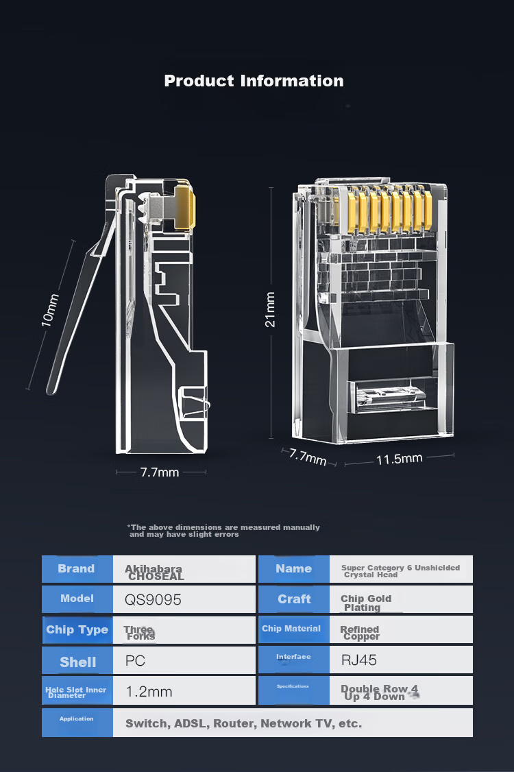 CHOOSEAL (CHOSEAL) Cat6 Unshielded Crystal Head RJ45 10Gbps Engineering-Grade Network Connector Cat6a Computer 8P8C Ethernet Cable Connector 50-Pack QS9095Z50 3
