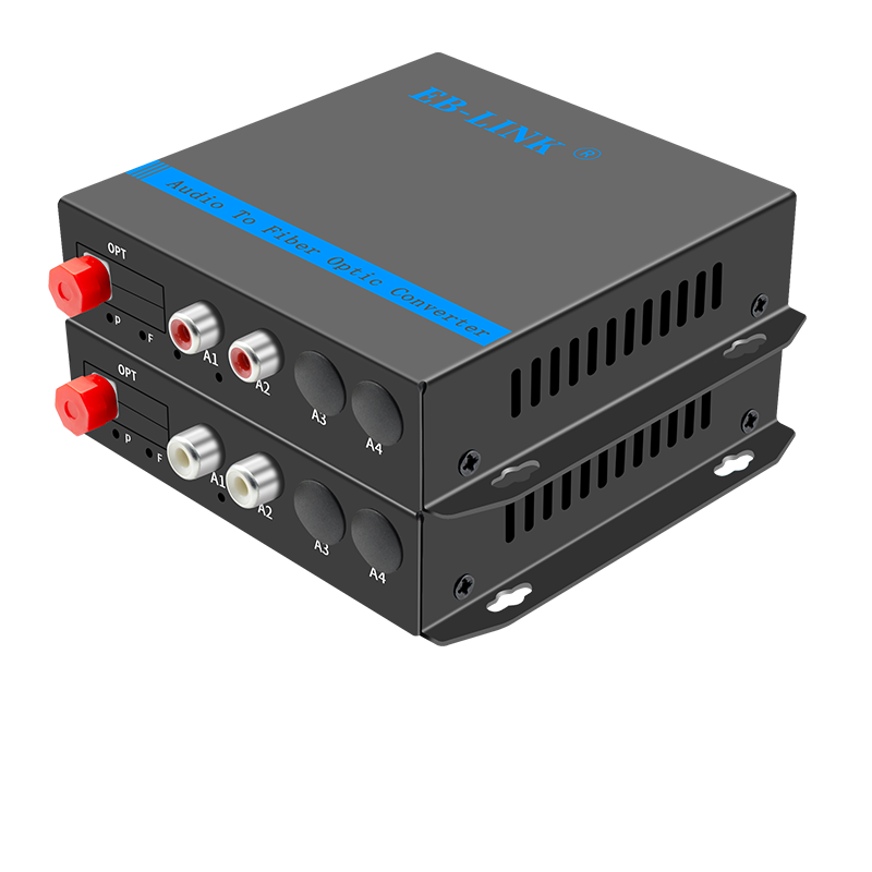 EB-LINK 2-Channel One-Way Audio Optical Terminal, Voice Broadcast-Grade Fiber Optic Transceiver Converter, Lotus Head Audio to Optical Fiber Extender, FC Interface