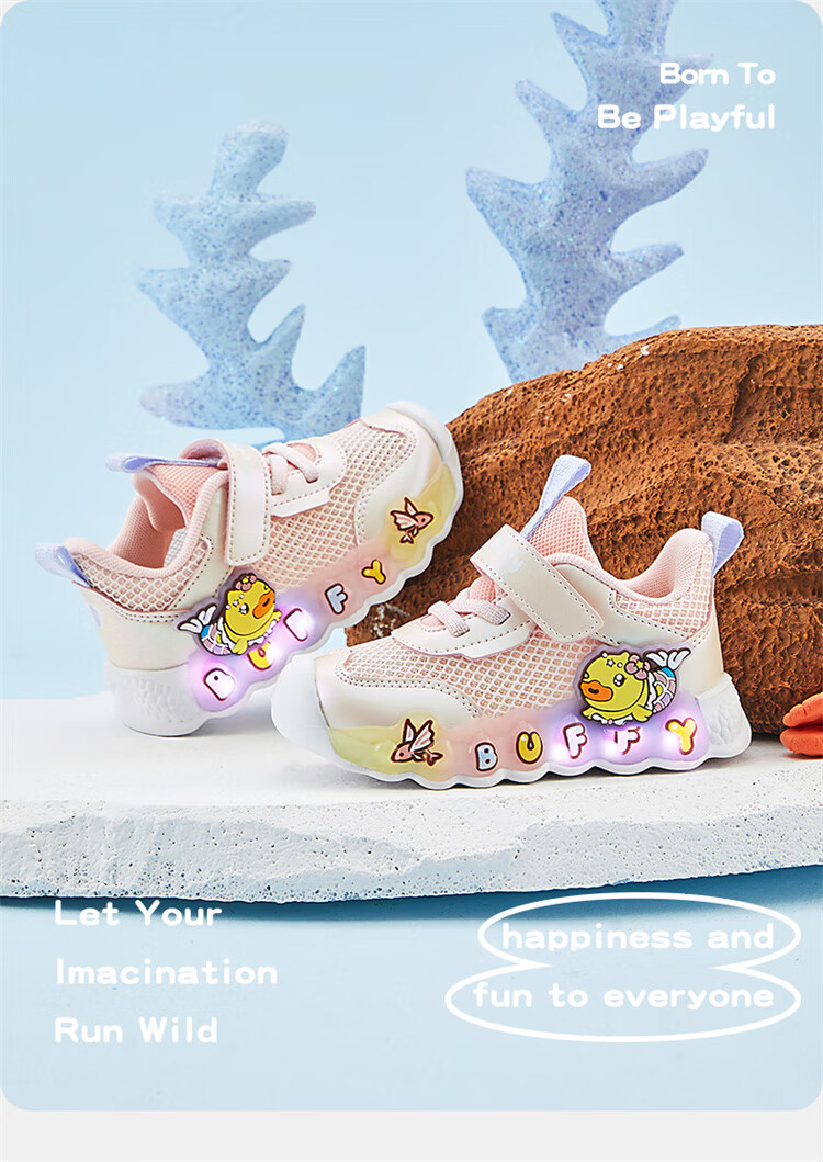B.Duck Children's Shoes, Girls' Walking Shoes, Baby Light-Up Shoes, Summer Breathable Mesh Sneakers, 3906 White, Size 27 4