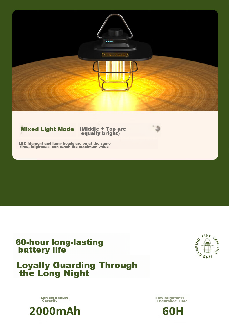 TCL Outdoor Camping Light, Retro Atmosphere Lamp, Long-Lasting Battery Life, Tent Lighting, LED Hanging And Handheld Lamp 4