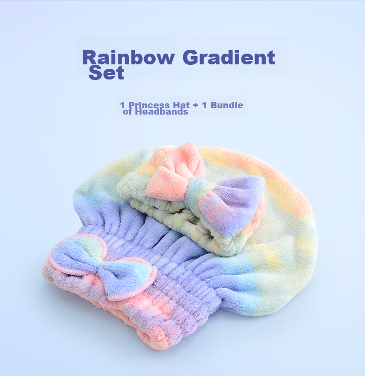 Grace Hair Drying Cap, Cute Korean Style, Absorbent, Soft, Thickened, Portable, Hair Wiping Cap, Quick-Drying Hairband, Two-Piece Set 1