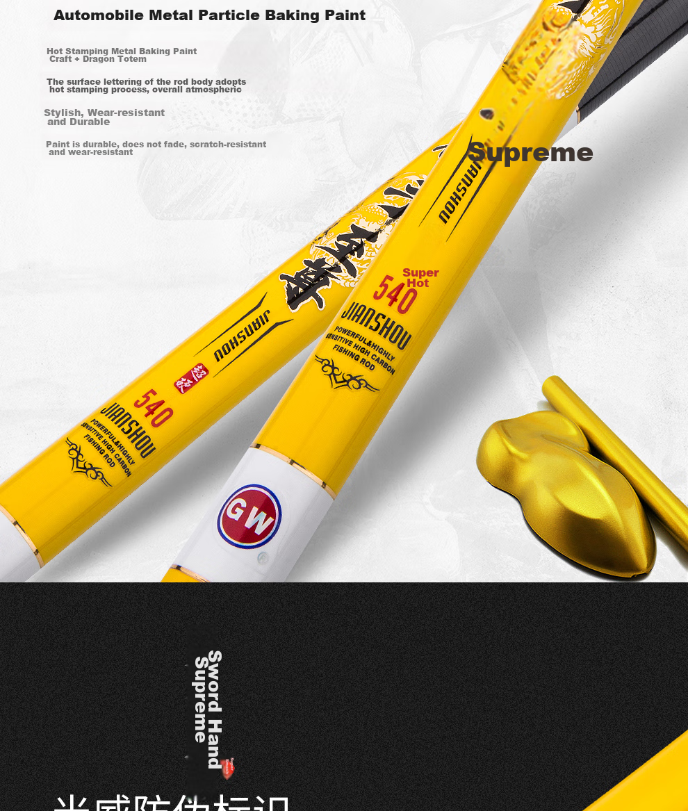 GW Fishing Rod Jian Shou Zhen Xun 7.2 Meters Strong And Durable 28-Section All-Purpose Big Fish Rod Ultra-Light Ultra-Hard High Carbon Steel Platform Fishing Rod 10