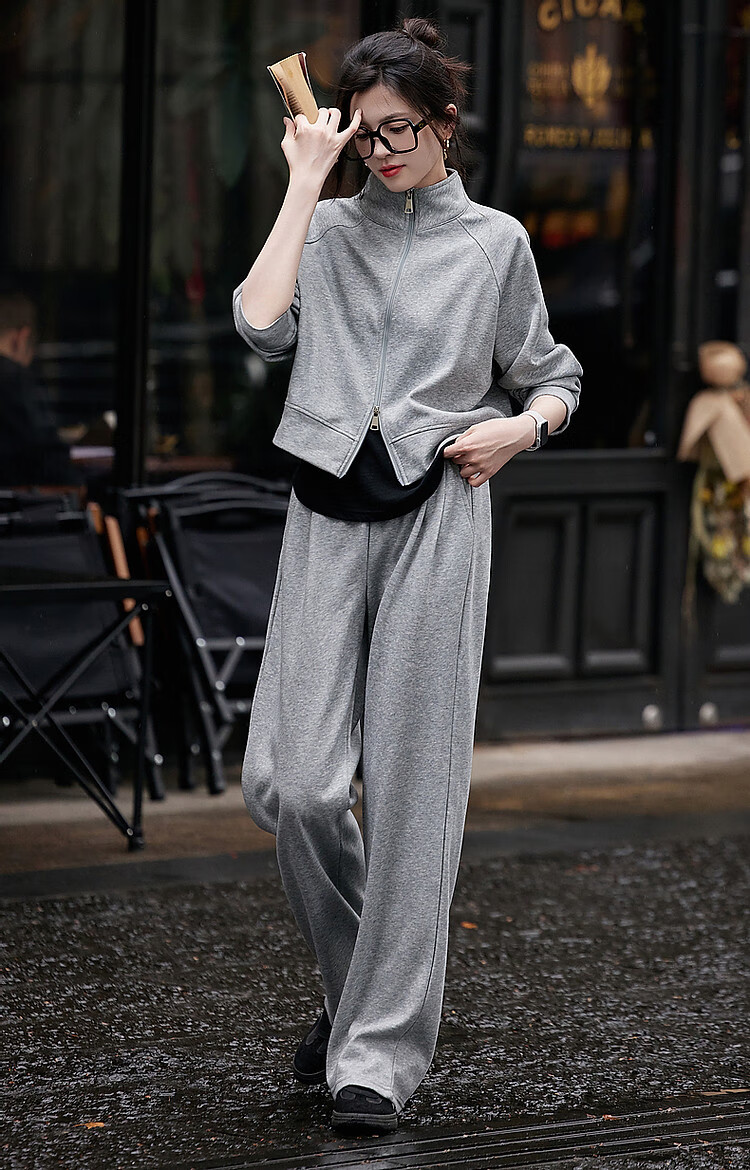 Dme [Wandering Outfit] Spring And Autumn Sporty Style Stand-Up Collar Double Zipper Long-Sleeve Top Casual Pants Women's Two-Piece Set 22