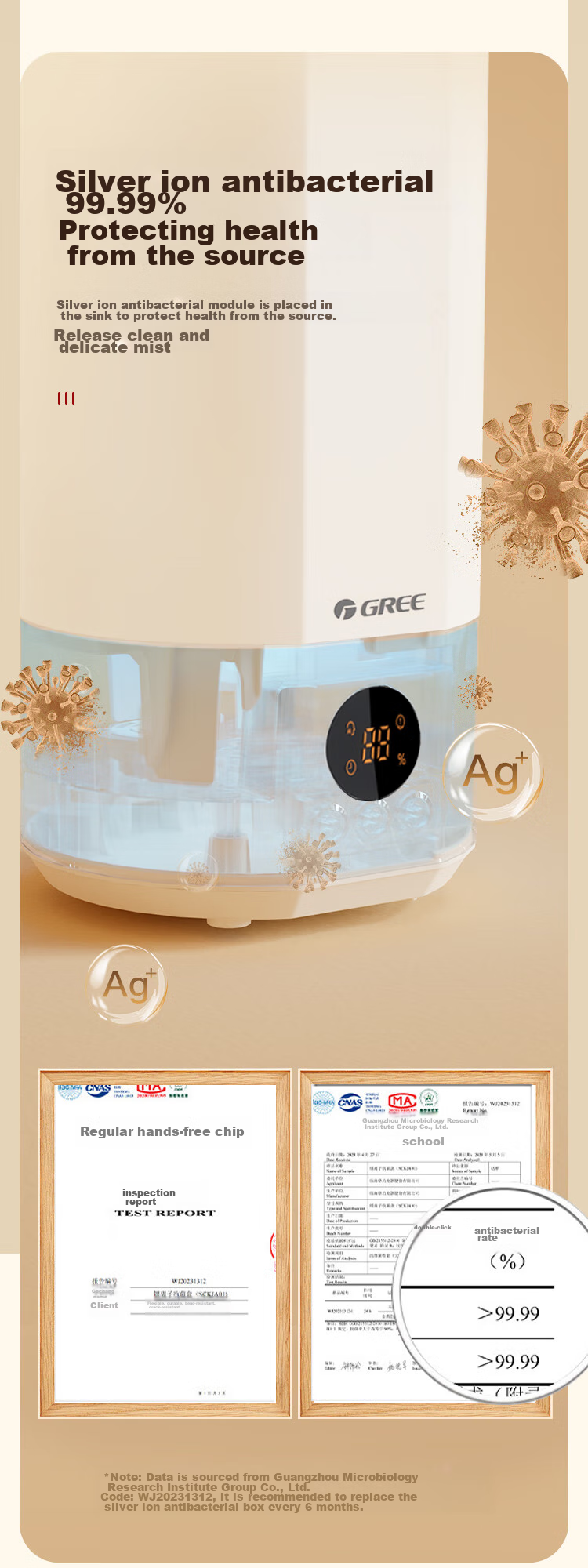 GREE Humidifier for Home Use, Quiet Bedroom Bedside Compact Desktop Floor-Standing Air Moisturizer with High Mist Output for Office And Dormitory, Antibacterial with Mist Air Conditioner Humidifier (40X71) 4