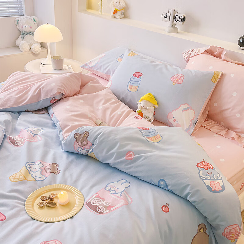 Dohia Pure Cotton Duvet Cover Single Piece, Cute Cartoon Print All-Cotton Bedding Cover for 1.8m Bed, 229*230cm