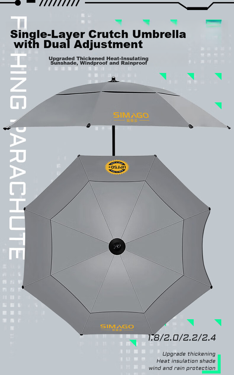 SIMAGO Ximan Du Full Blackout Fishing Umbrella, Cane-Style Omnidirectional Black Umbrella, Sun Protection, Rain Protection, Fishing Umbrella, 2.2 Meters 1