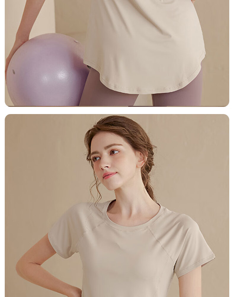 XUEXIMAN Yoga Wear Sports Top for Women, Summer Quick-Dry Short-Sleeve T-Shirt, Mid-Length, Hip-Covering, Slimming, Breathable, for Running And Fitness 14
