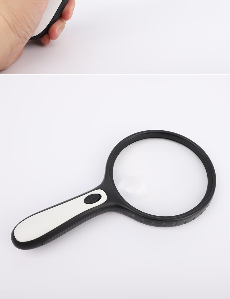 JAJALIN Ultra-Clear High-Magnification Handheld Magnifying Glass for Elderly And Children's Reading, Main Lens 3x Secondary Lens 6x Large Magnifying Surface with LED Light 15