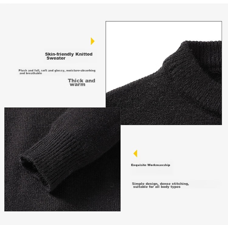 Huili Men's Sweater, Autumn And Winter Round Neck Pullover, Warm Base Layer Knit Sweater, Thick Comfortable Warm Top, Iron Gray, 4XL 4