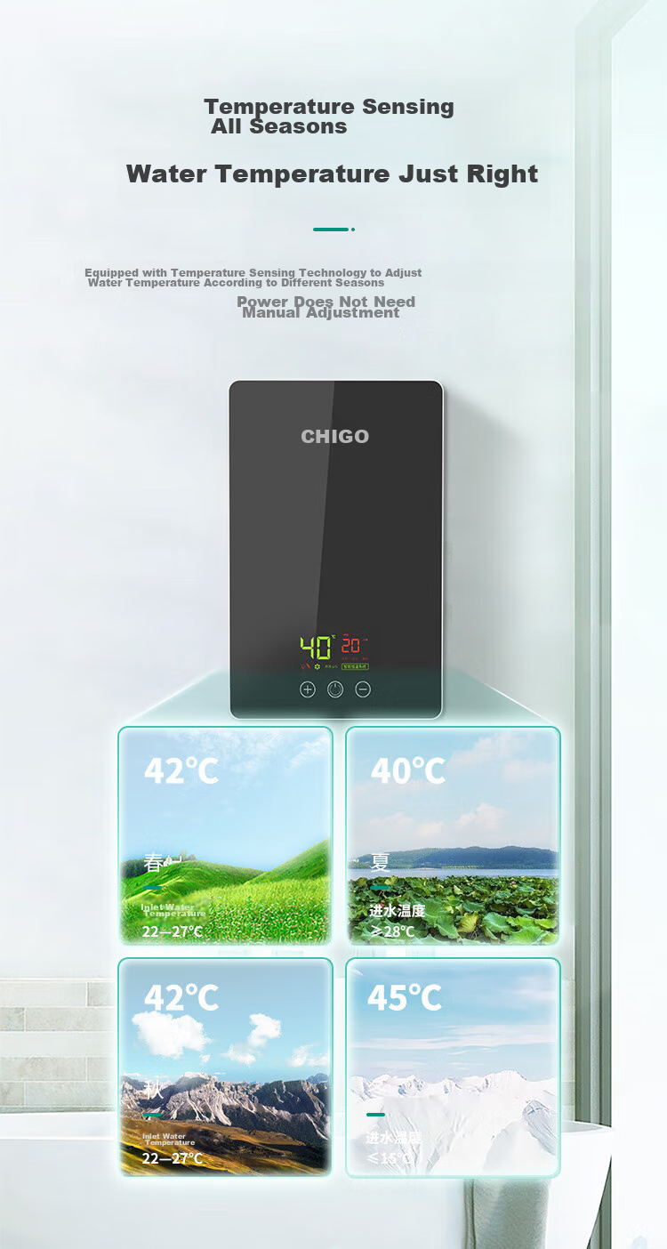 CHIGO Instant Electric Water Heater, 5500W Ultra-Thin Compact Kitchen Treasure, Constant Temperature, for Rental Apartments And Home Use, Bathing, KBR-F60_F60 8