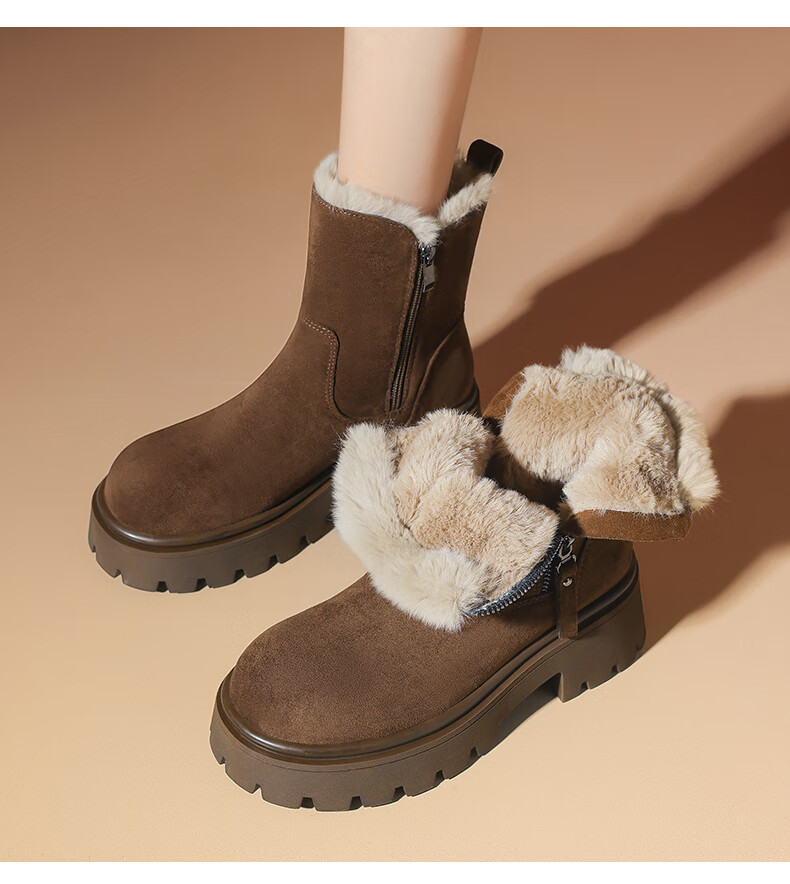 Daphne Women's Snow Boots Fleece Lined Thickened Northeast Cotton Shoes Thick Sole Ankle Boots Brown 37 4023608073 3