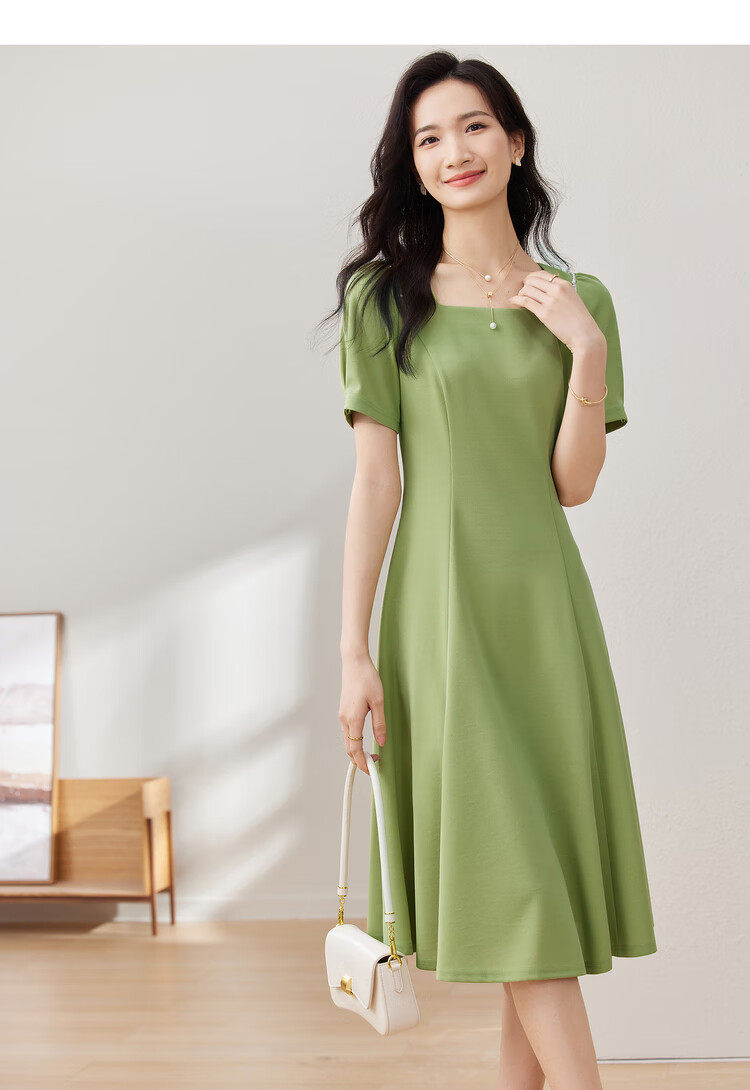 Sentubila Short-Sleeve Dress for Women, Summer Fashion Commuter Mid-Length A-Line Dress with Beaded Waist, Slimming Effect, Black, M 10