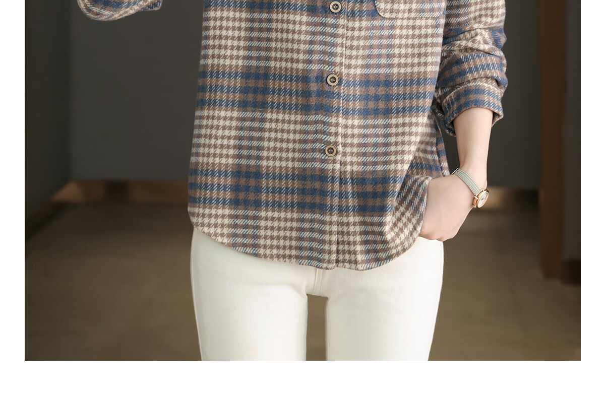 YUZHAOLIN Korean-Style Fashionable Simple Loose Brushed Shirt Versatile Jacket Lapel Plaid Top Women's Blouse Y143C2002 10