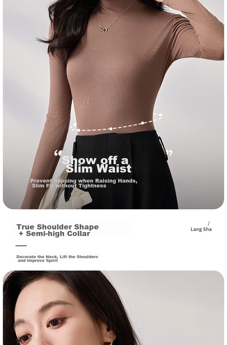 LangSha Spring And Autumn Modal Solid Color Semi-Turtleneck Base Layer Top for Women, Slim Fit Thin Inner Wear Long Sleeve Slimming Stylish Blouse 6