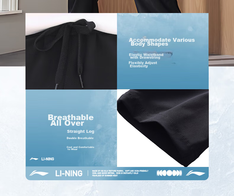 Li-Ning Pants, Autumn Men's Sports Casual Trousers, Thin Quick-Dry Ice Silk Breathable Running Fitness Loose Straight-Leg Training Sweatpants 11