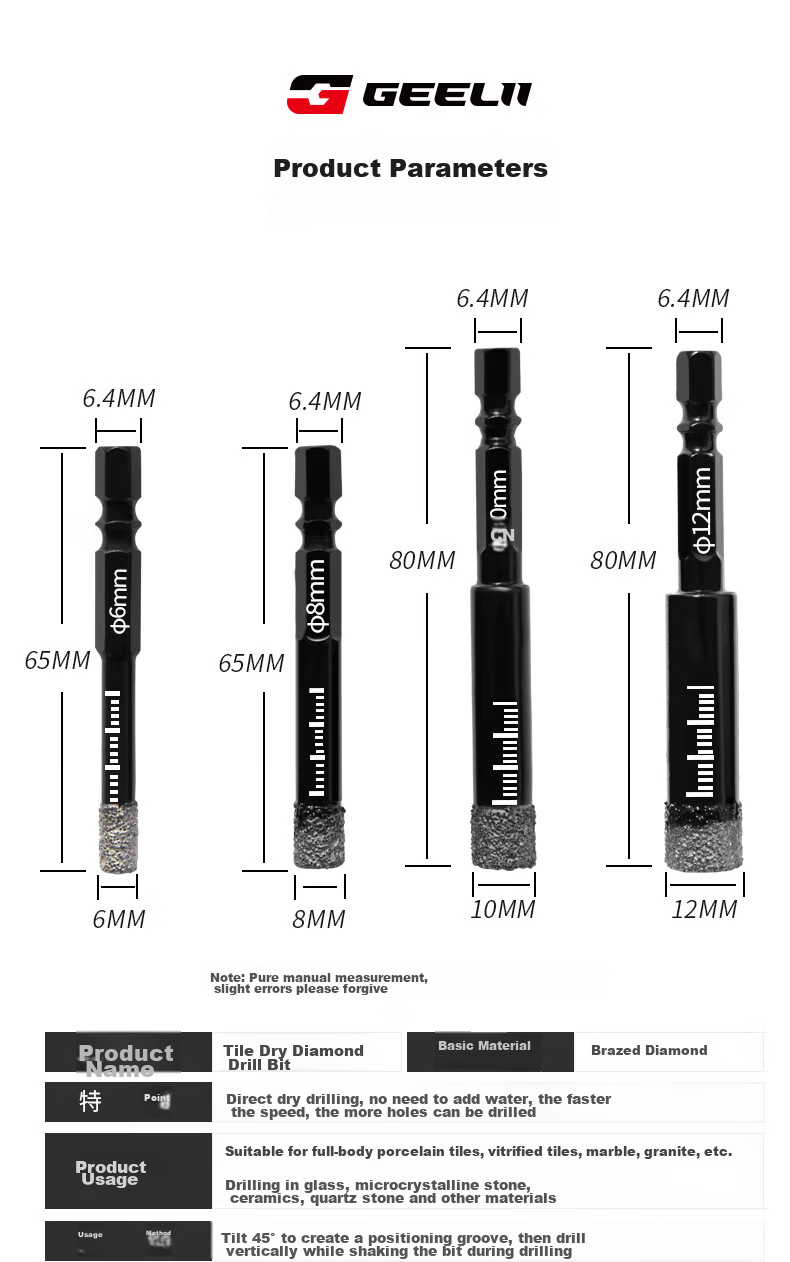 GeeLii Ceramic Tile Hole Cutter, Glass Vitrified Tile Marble Dry Drilling Bit 10mm 59102 8