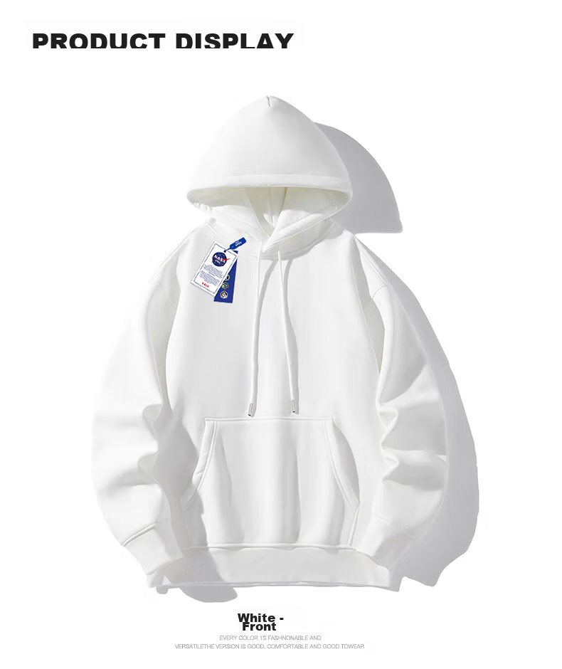NASA GISS Hooded Sweatshirt for Men, Solid Color Basic Style Top, Couple's Versatile Long-Sleeve T-Shirt, White Hooded Regular, XL 16