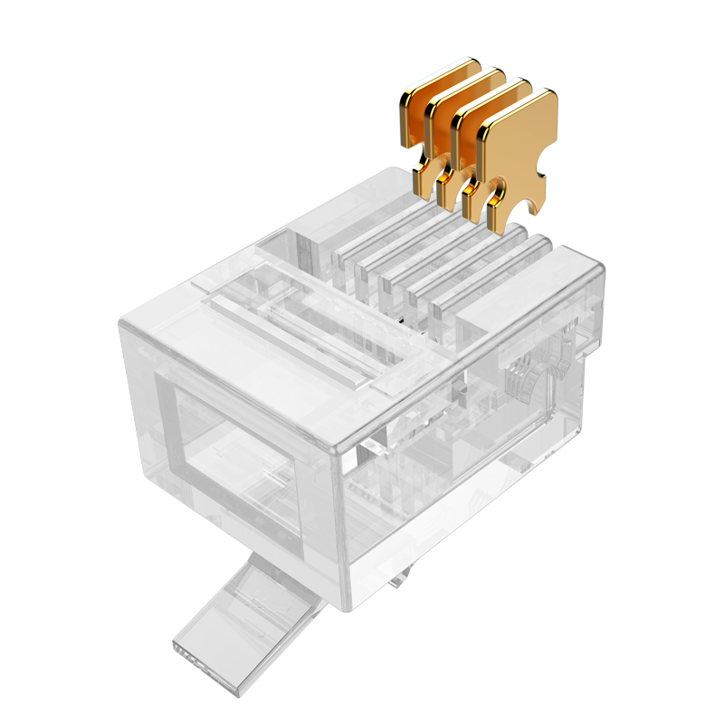 Shengwei Telephone Crystal Head, Engineering Grade Pure Copper Gold-Plated Connector, 4-Core Microphone Unshielded RJ11 Interface 6P4C Telephone Line Connector, 50 Pieces/box, RC-1050
