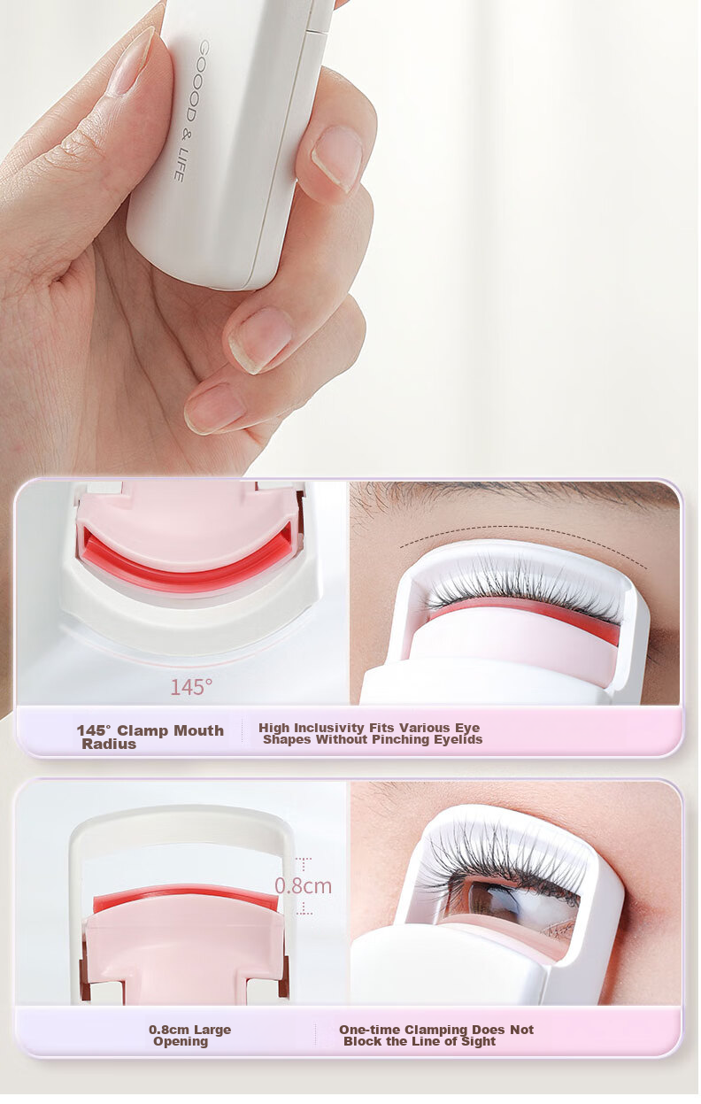 Goood Borderless Electric Eyelash Curler with Constant Temperature Heating, Long-Lasting Curling Tool for Eyelashes, No Drooping 10