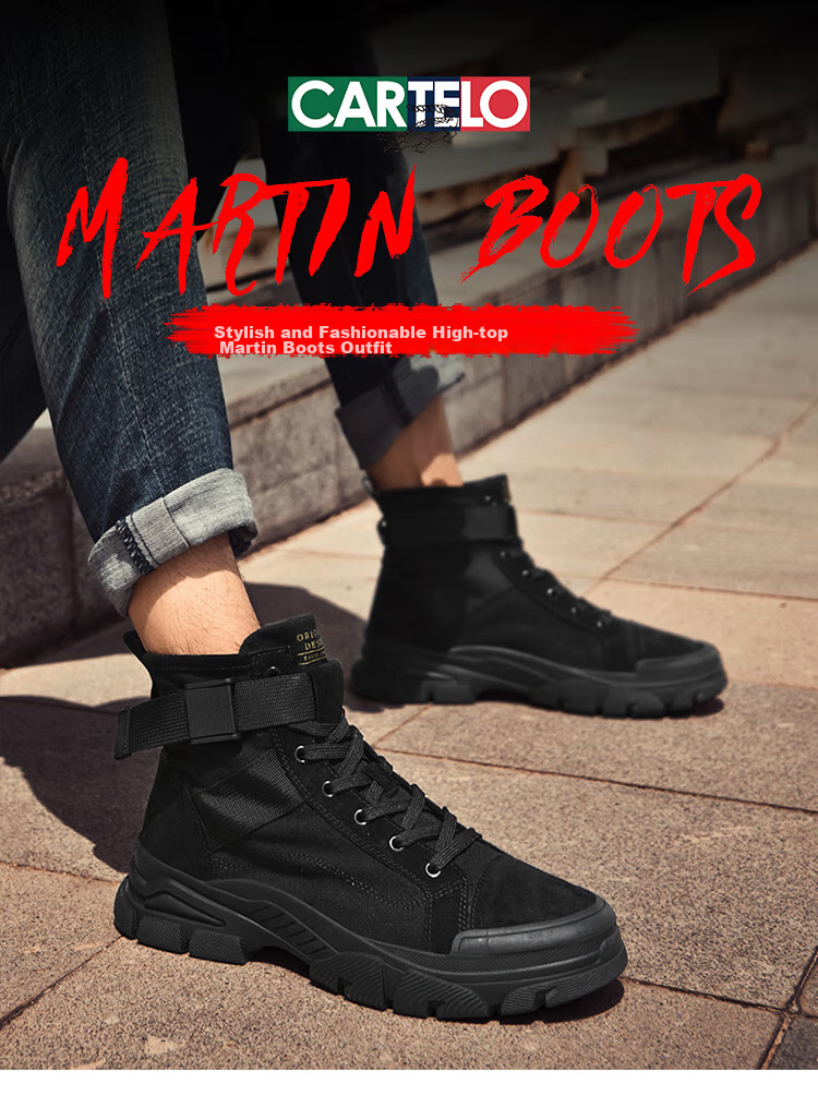 CARTELO Men's High-Top Martin Boots, Autumn And Winter British Style Boots, Men's Work Boots, Hiking Outdoor Safety Shoes 2