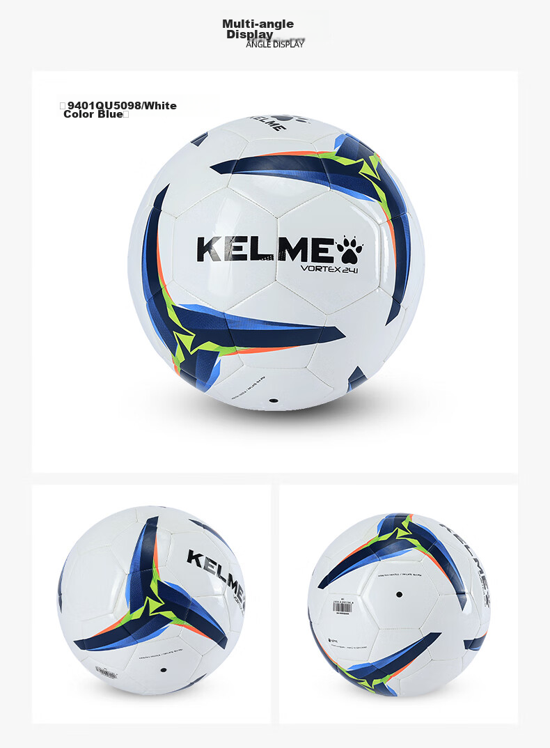 KELME Machine-Stitched Soccer Ball for Training, Matches And Youth Development, Adult Standard Size 5 Ball, White with Blue Trim, Size 5 13