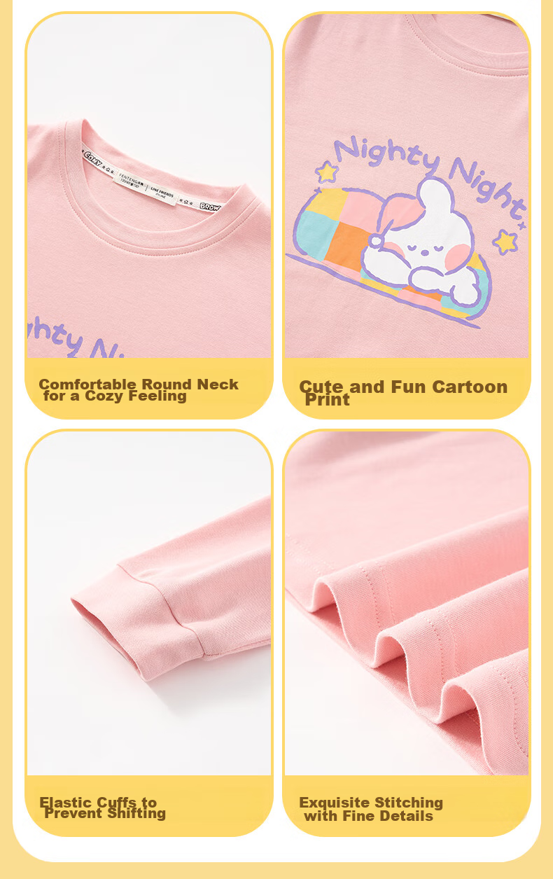 Fenteng Children's Pajamas, Girls' Brown Bear And Cony Rabbit Co-Branded Pure Cotton Sleepwear for Older Childre 32