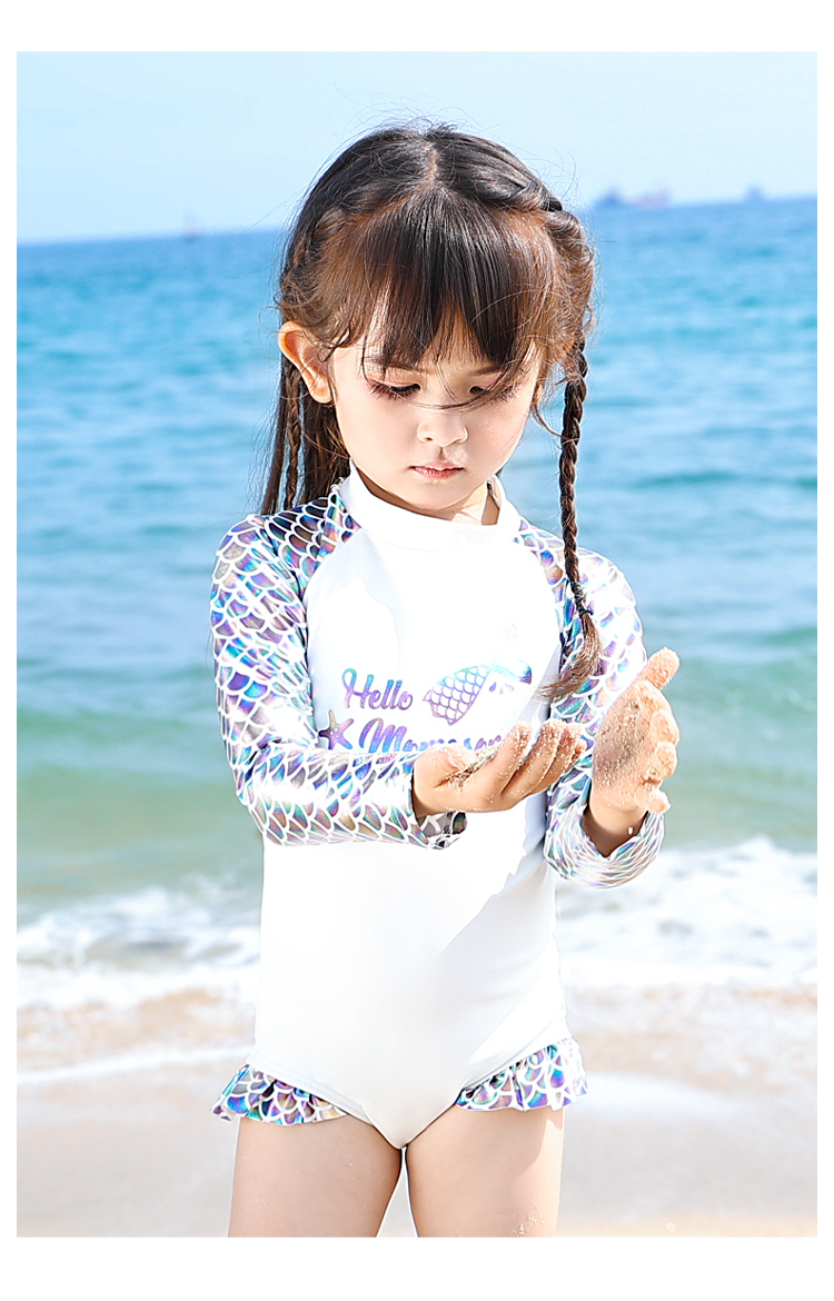 Momasong Children's Swimsuit One-Piece Long Sleeve Sun Protection Hot Spring Swimwear for Girls, Toddlers And Older Children Mermaid Swimwear 11