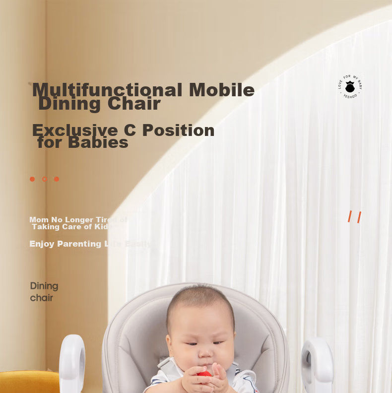 YEEHOO Children's Dining Chair, Multifunctional Foldable Portable Baby High Chair, Mobile Eating Chair for Infants 1