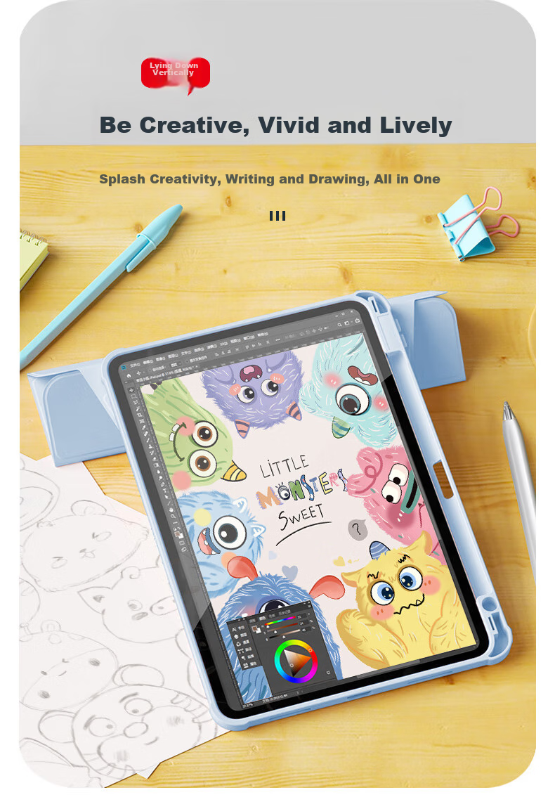 Asiwa Protective Case for Huawei MatePad Pro 12.2, Compatible with 2025/2024 Models, 12.2-Inch Tablet with Pencil Holder, 360-Degree Rotating, Horizontal And Vertical Support, Cartoon Anti-Drop And Anti-Bend Design, Tri-Fold Style 6