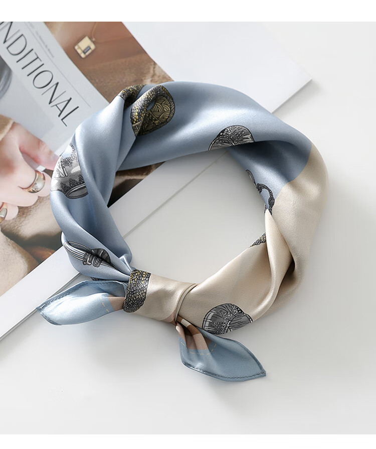 Shanghaigushi Silk Scarf for Women, 100% Mulberry Silk, Valentine's Day Gift Box, Birthday Present for Girlfriend, Painting Ring Blue Color 10