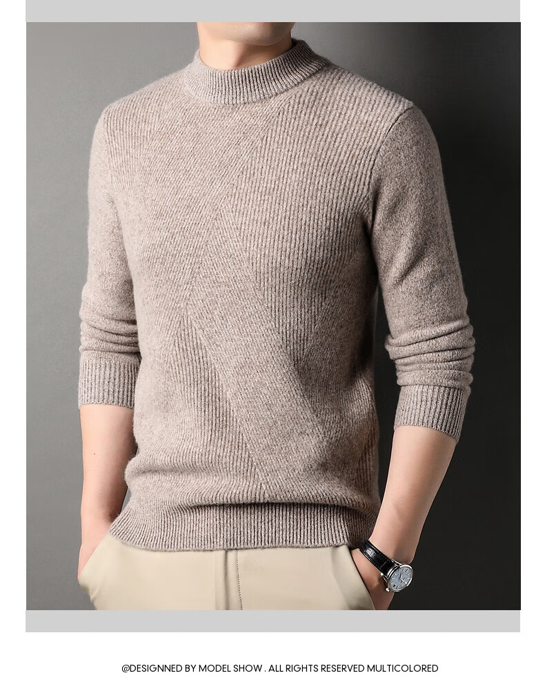 Hengyuanxiang Men's 100% Pure Wool Sweater, Thick Knit Pullover for Autumn And Winter, Round Neck Base Layer, Knitted Sweater 24
