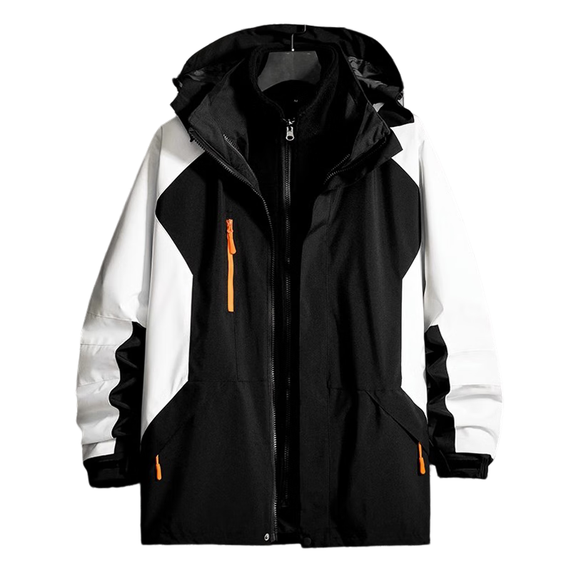 JEEP SPIRIT Men's Spring Jacket, Three-In Detachable Windproof Coat for Men, Pure Black, XL