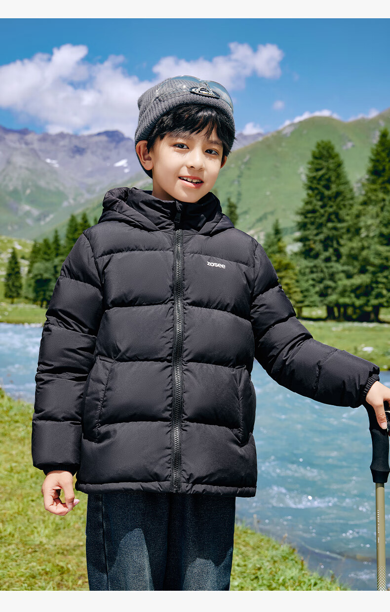 Zuoxi Children's down Jacket, 2025 New Style, Boys' Winter Warm And Cold-Resistant White Duck down Hooded Puffer Coat, Black, Size 150 18