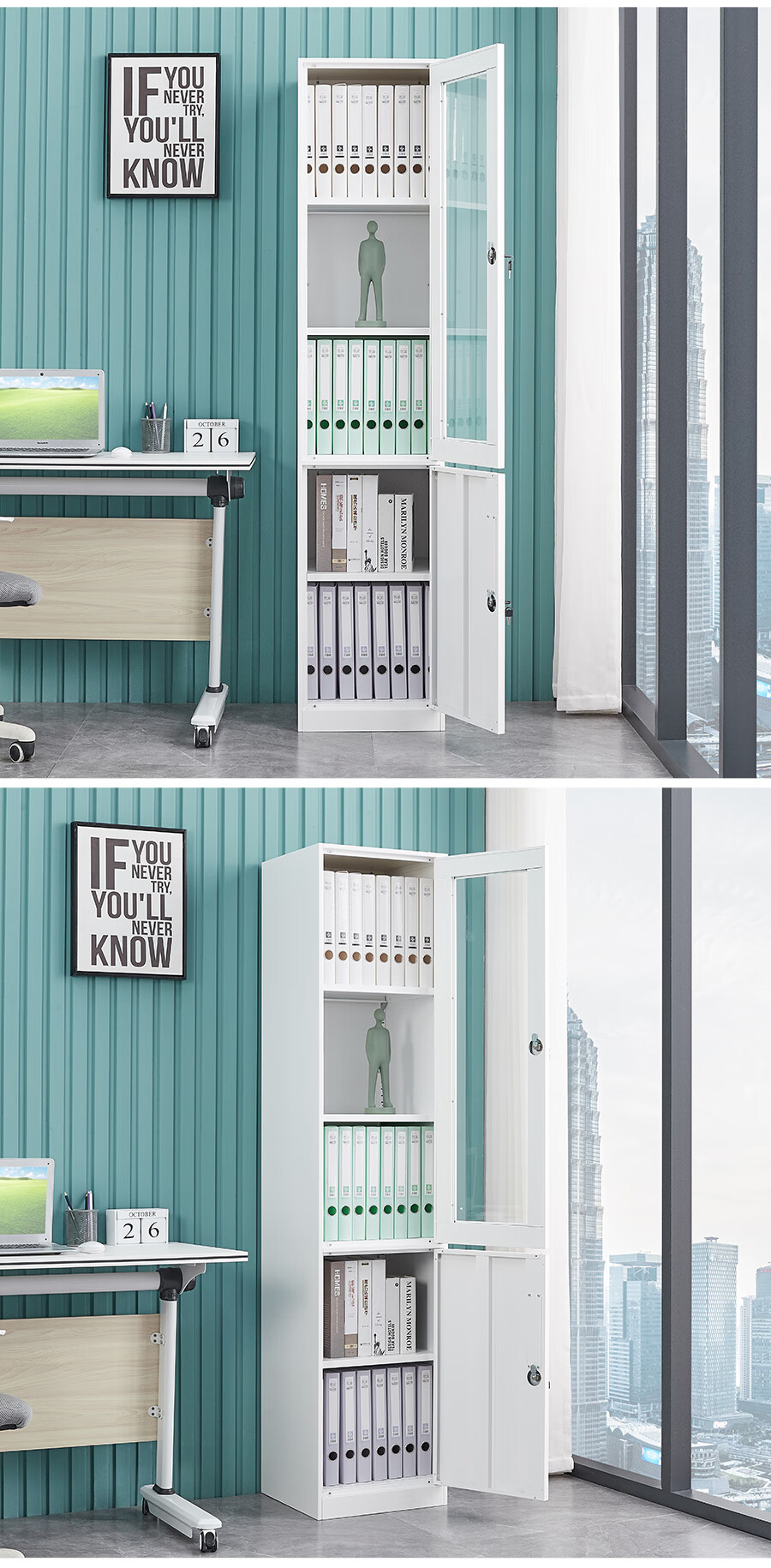 Ermai Filing Cabinet Storage Locker Office Organizer with Lock, Document Cabinet, Pure White Color, Narrow Edge Single Door Cabinet 8