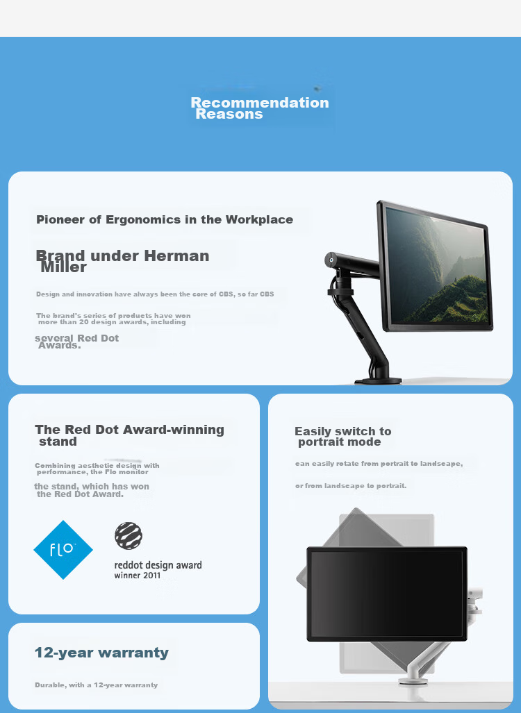 HERMAN MILLER CBS & Jingxuan Flo Monitor Stand, Computer Stand, Rotating Computer Stand, Desktop Adjustable Arm Support, Black 4