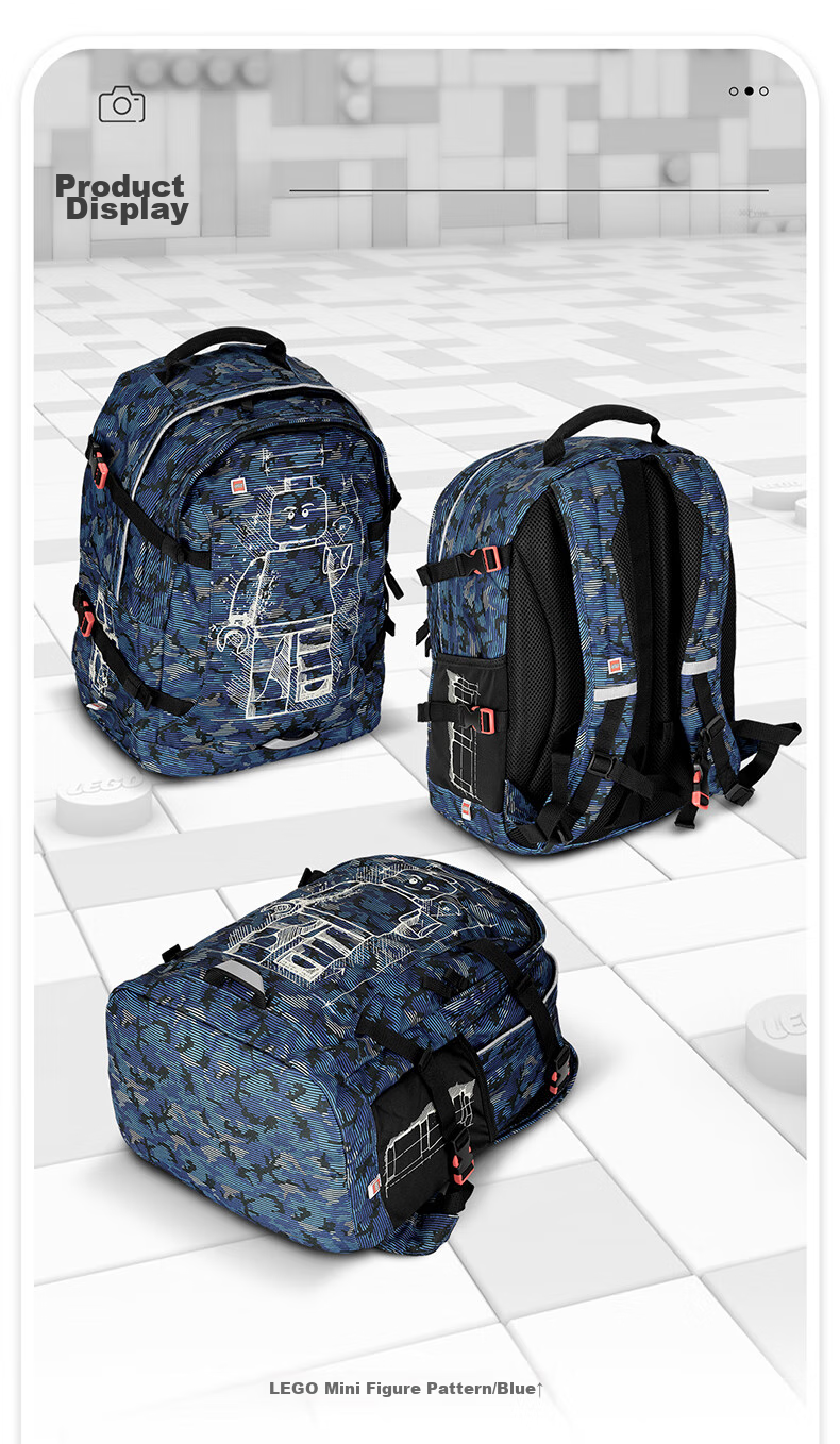 LEGO Children's Backpack Shoulder Bag for Grades 1-3 Lightweight Luminous Double Compartment Backpack for Boys And Girls Blue 20041 Gift 10
