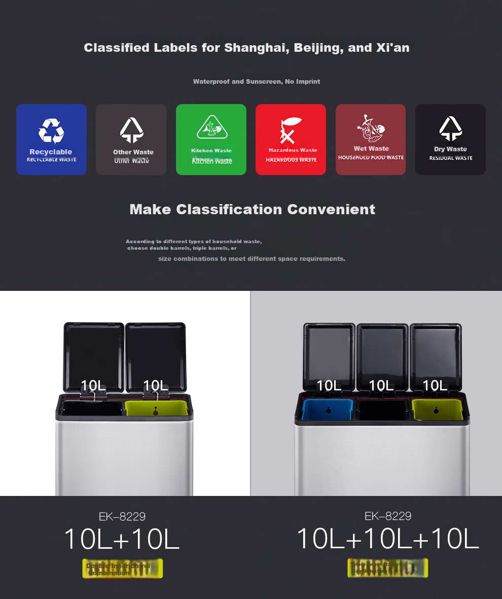 EKO Classified Trash Can 12L+12L Sand Steel Household Pedal Dual Bin Stainless Steel Large Size Zhang Ruoyun Recommended 9129 4