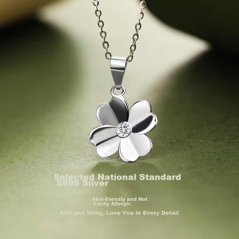 MANHE S999 Sterling Silver Four-Leaf Clover Necklace for Women, 2026 New Light Luxury High-End Birthday Gift for Girlfriend 11