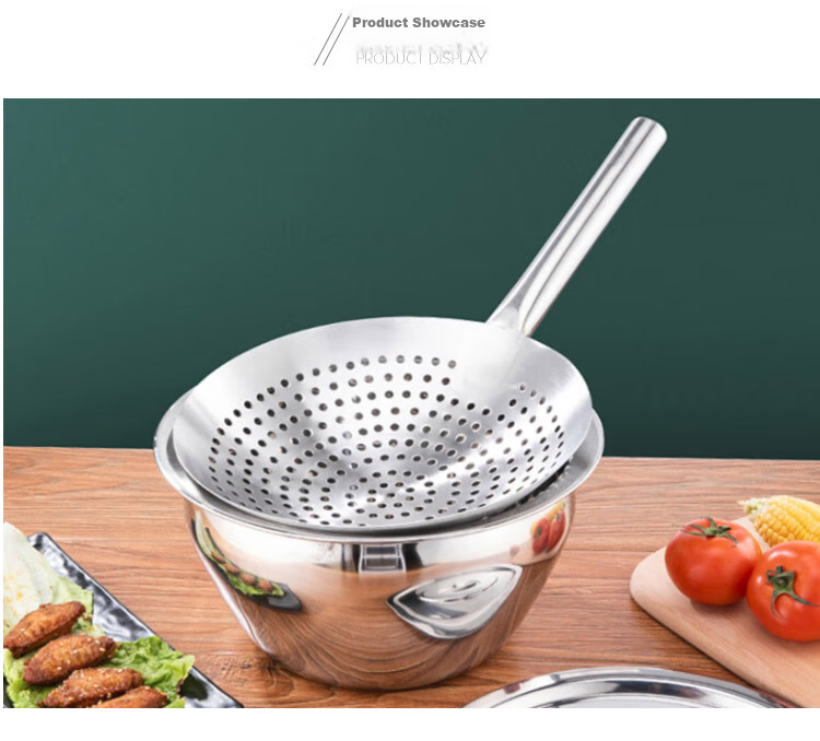 Quanshi Stainless Steel Strainer, Kitchen Oil Drum Skimmer, Ladle Scoop, Round Hole Slotted Spoon, Strainer Ladle, Blanched Water Filter, 26cm 8