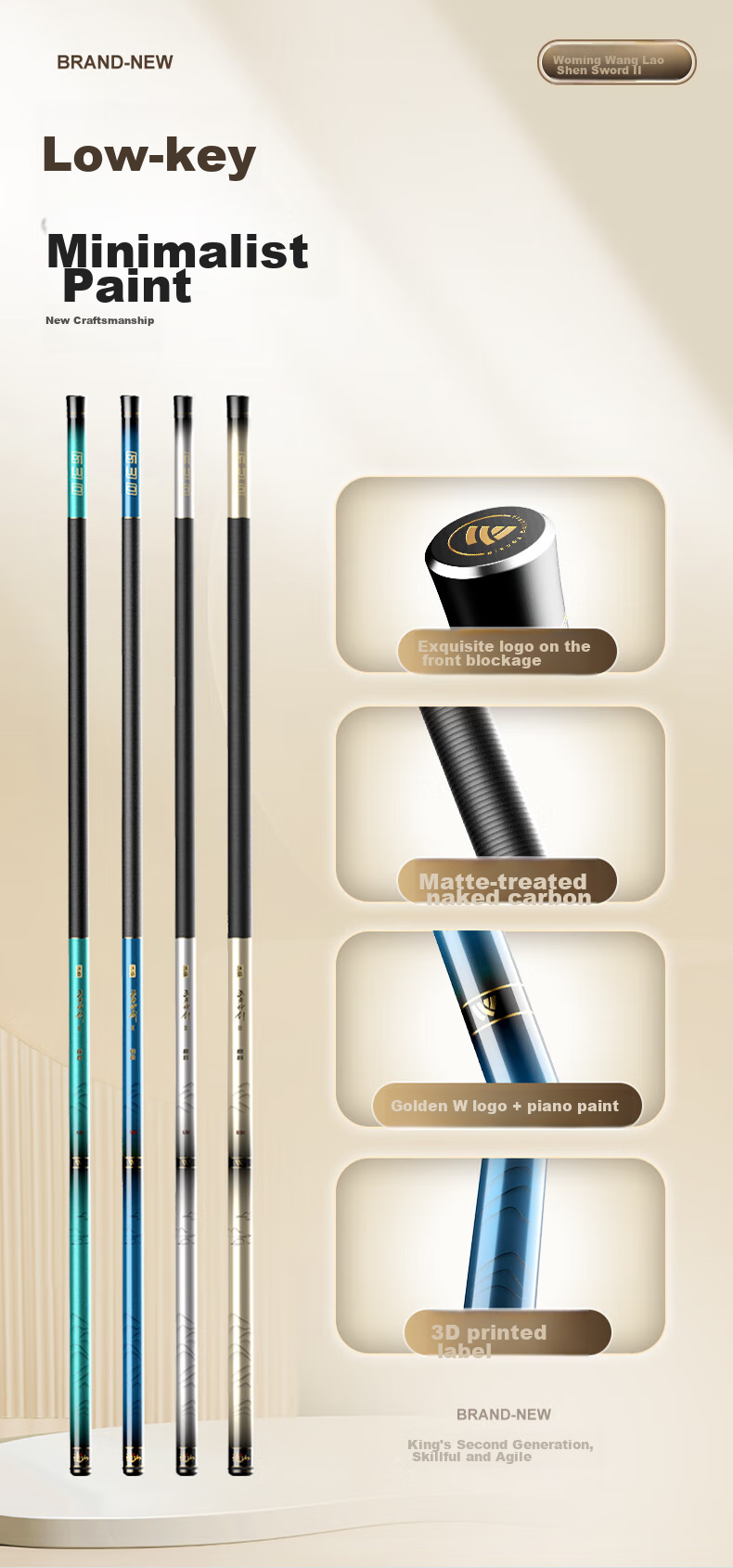 Woding Wangzhe Shenjian Second Generation Fishing Rod, Carbon Fiber Ultra-Light Crucian Carp Rod, All-Purpose Fishing Pole, Platform Fishing Hand Rod, 8.1 Meters, 5.5H 8