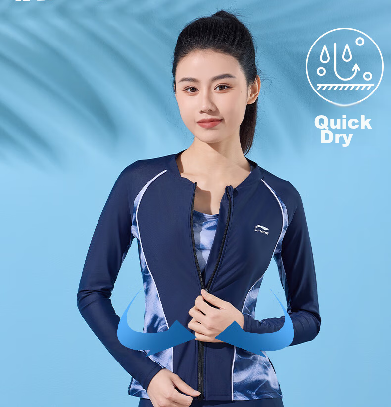 Li-Ning Women's Two-Piece Swimsuit with Long Sleeves And Pants, Conservative Surfing Suit, Beach Sun Protection Hot Spring Swimwear 518, Blue-Gray, L 6