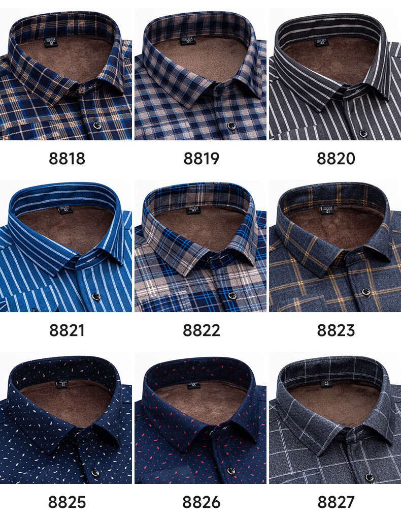 FIRS Men's Winter Fleece-Lined Thickened Plaid Thermal Shirt Mid-Aged and Elderly Base Layer Top 8829 40 2