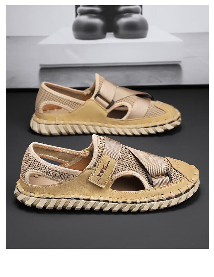 Bull Family Men's Summer Closed-Toe Sandals Soft Leather Soft Sole Outdoor Water-Resistant Casual Trendy Men's Clogs 1
